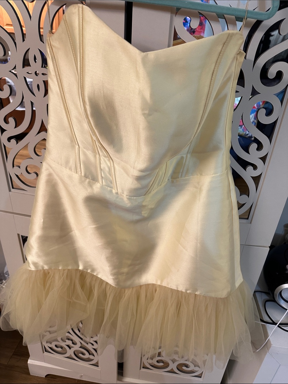 Strapless Cream Party Dress with Tulle Hem